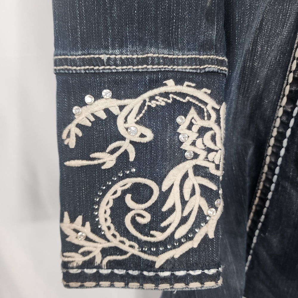 Zenim Dark Blue Denim Jacket with Cream Detailing - Picture 4 of 5